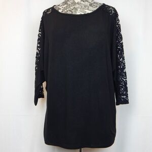 Loveappella Black Top W/Lace Inset Sleeves Size XL